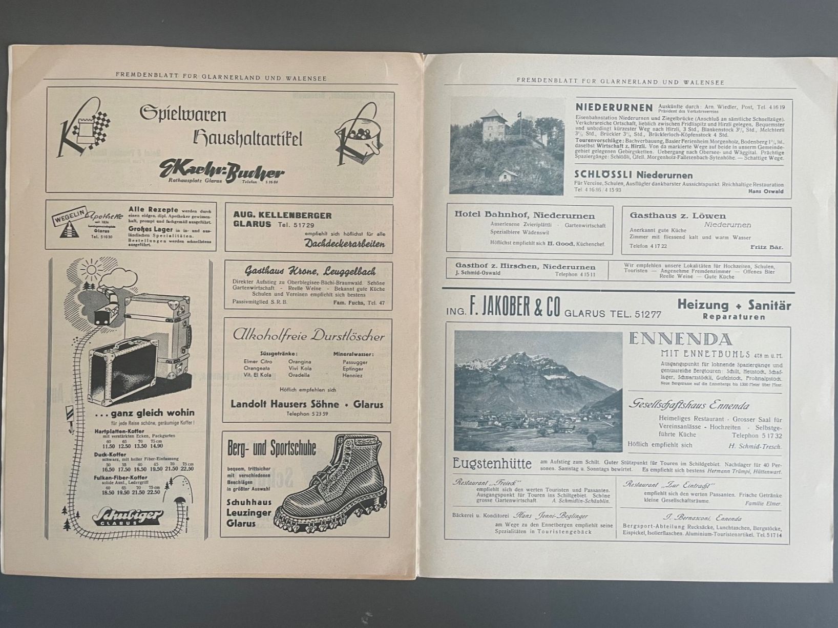 Documenti: Herbert Matter grossformatiges Fremdenblatt Glarnerland – Usato da Luzern venduto da oh_08 2