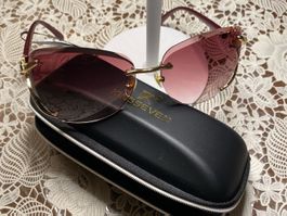 Kingseven Damen Sonnenbrille Randlos Rosé/Bordeaux m. Strass