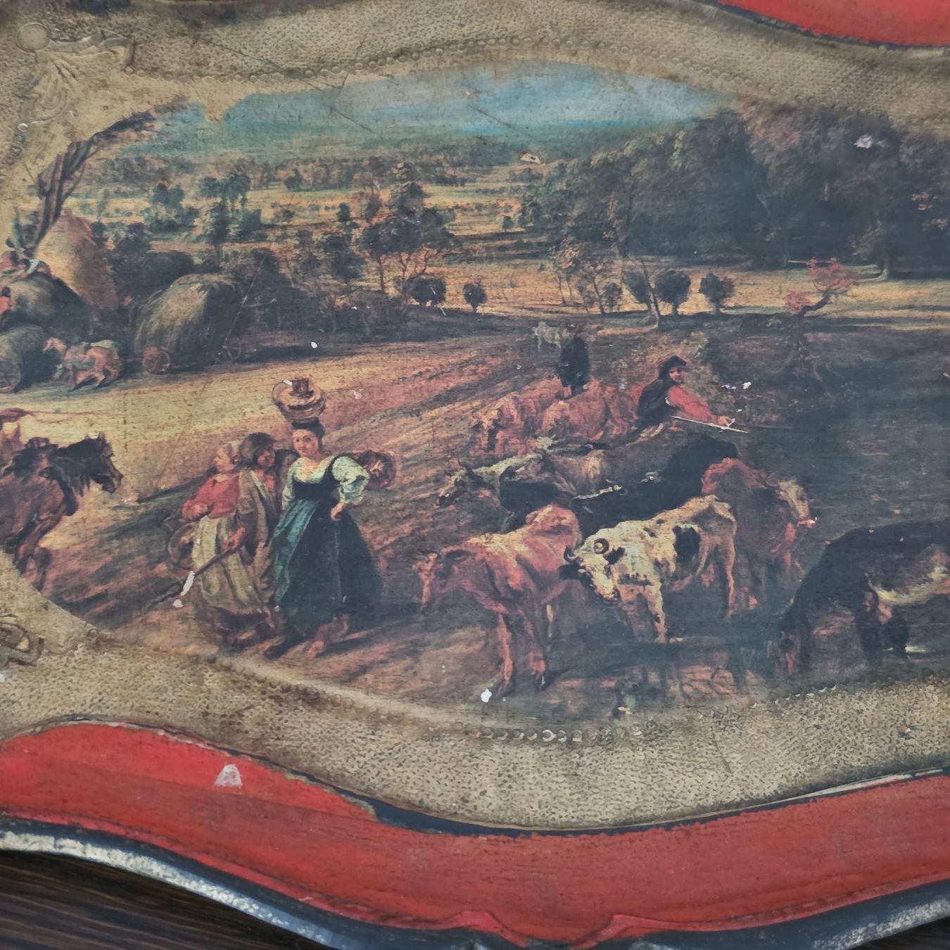 Piatti di portata: Jugendstil-Tablett mit ländlicher Szene – Usato da Rheinsulz venduto da Dred 1