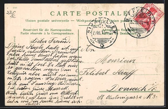Ansichtskarten: Basel, Strassburgerdenkmal mit Briefmark – Gebraucht aus Berlin von bartko-reher 1