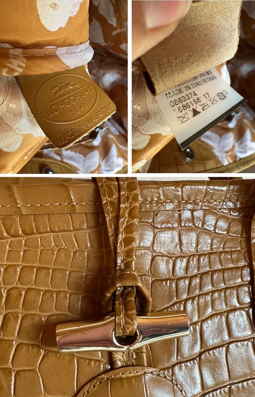 Longchamp Borse da donna: Sac Longchamp Roseau - Cuir Croco moutarde camel – Usato da Bernex venduto da euma1976 7