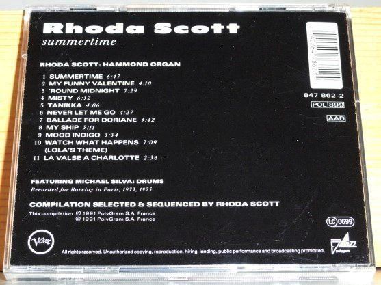 CD: Rhoda Scott [VERVE] featuring Michael Silva - Summertime – Usato da Unterbäch venduto da rubicon2012 1