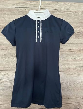 Turniershirt Reitshirt Damen  Dunkelblau/Weiss