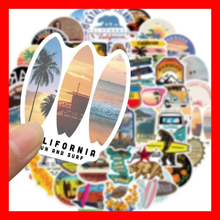50 tlg Stickerset Kalifornien Surfen Meer Ferien Strand Sea (Neu und ...