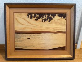 Intarsienbild mit See