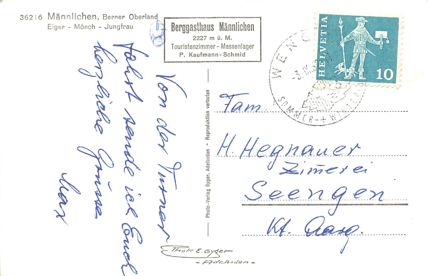 Cartoline postali: Männlichen Berner Oberland eiger mönch Jungfrau – Usato da Biasca venduto da Blenio71 1