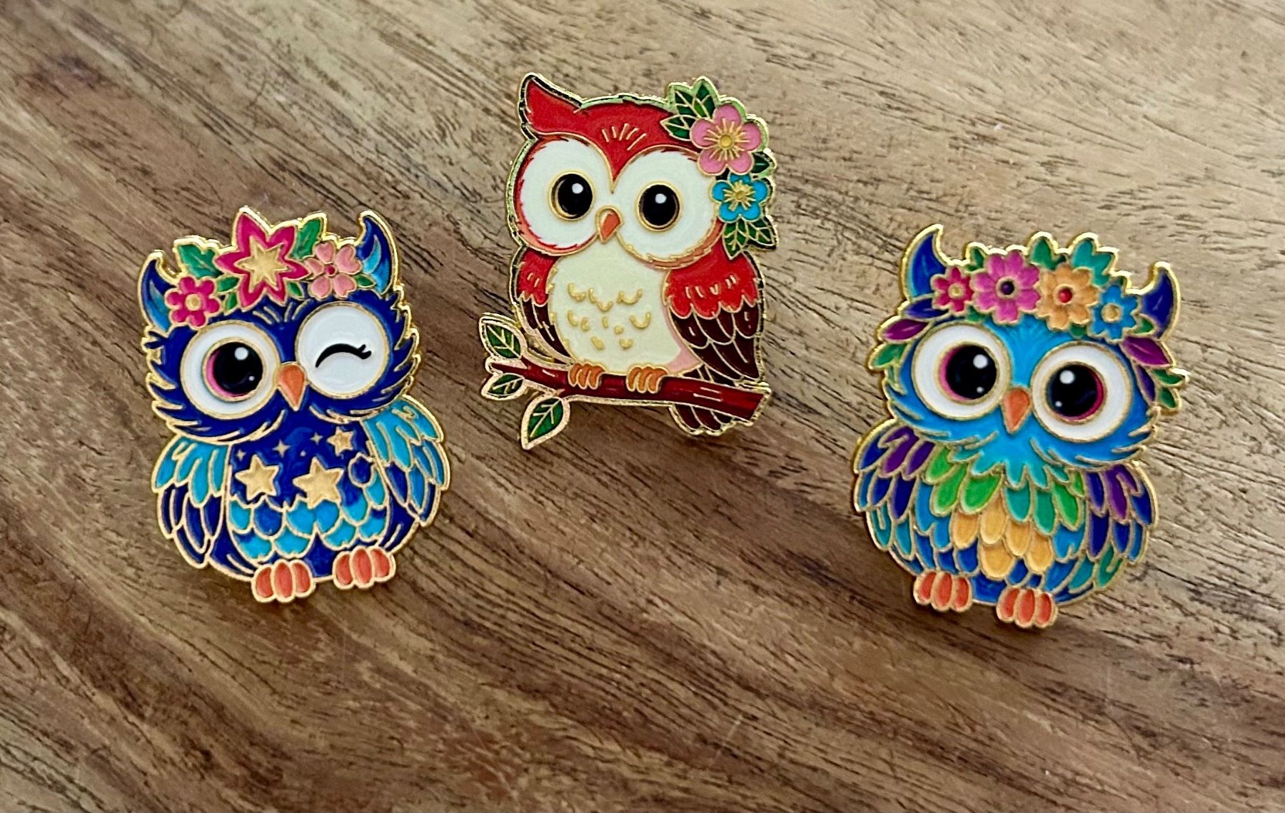 Placchette & Badge: Set 3x Pin Eule – Nuovo e nell'imballaggio originale da Geneve venduto da vane267