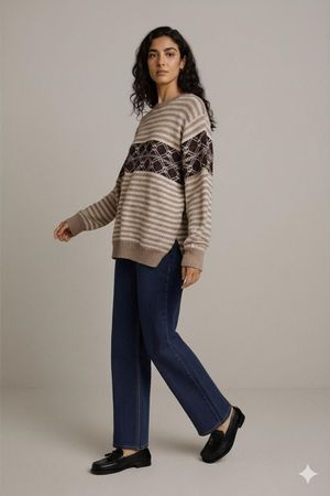 Pullover im Vintage-Stil mit Streifen und geometrischem