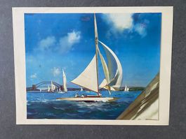 Original Vintage Poster - Sidney Harbour & Segelschiff