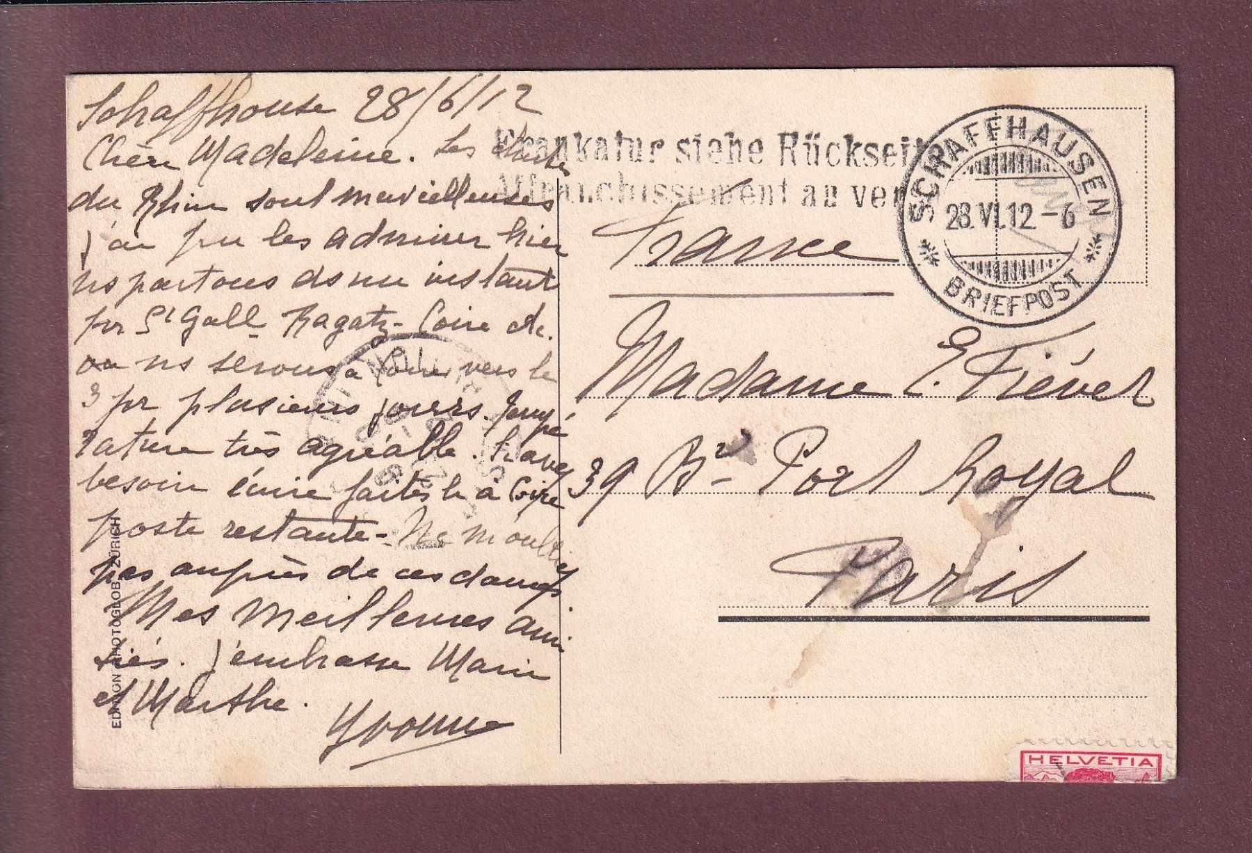 Cartes postales: RHEINFALL - 1912 – D'occasion à Pully par nicecards 1