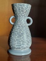 Vase vintage 50-60, céramique gris filet blanc 22cm 👋🏻👌🏻