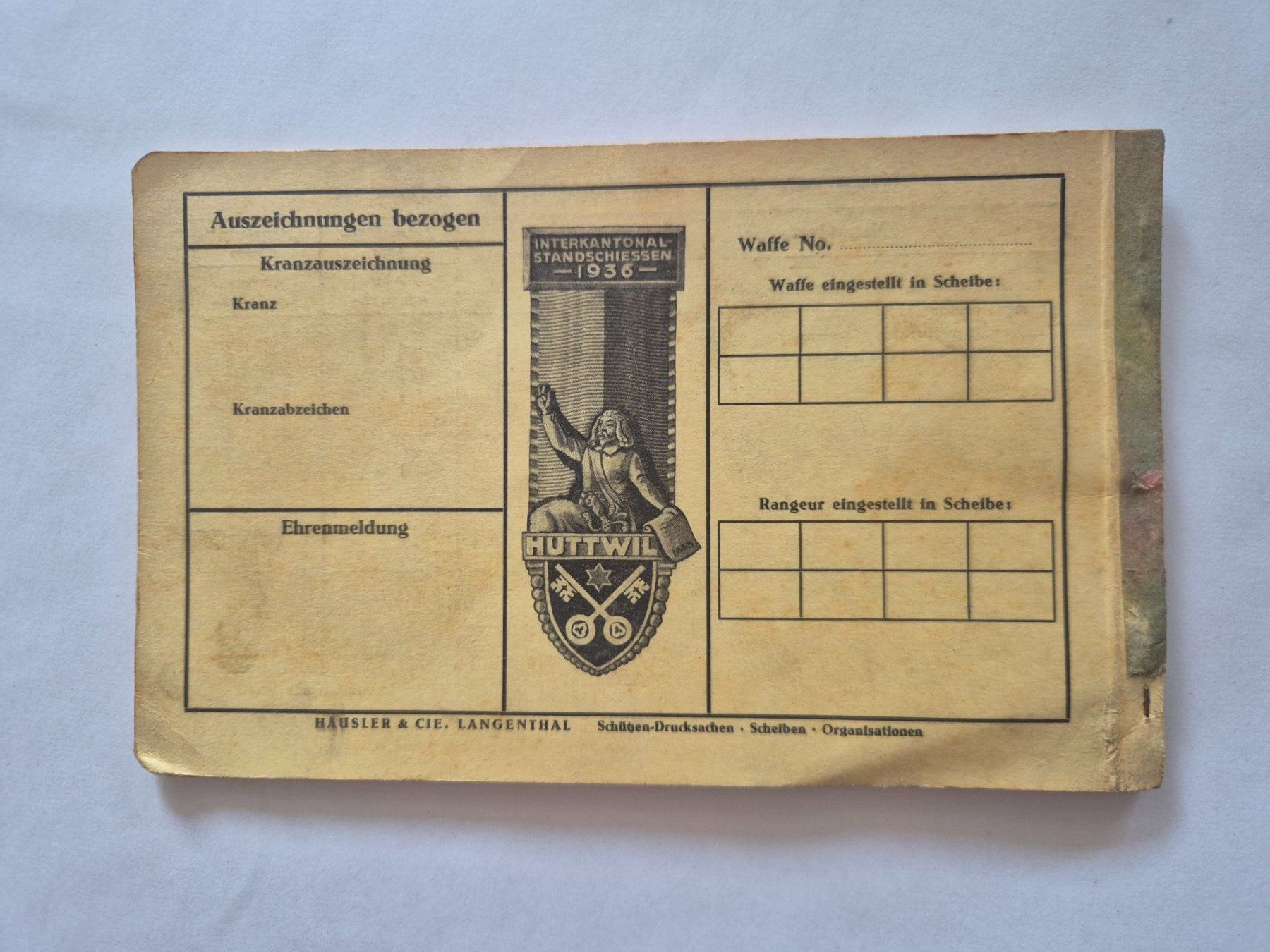 Documents: Schiessbüchlein Interkantonales Standesschiessen Huttwil ... – D'occasion à Langendorf par zvonu161 1