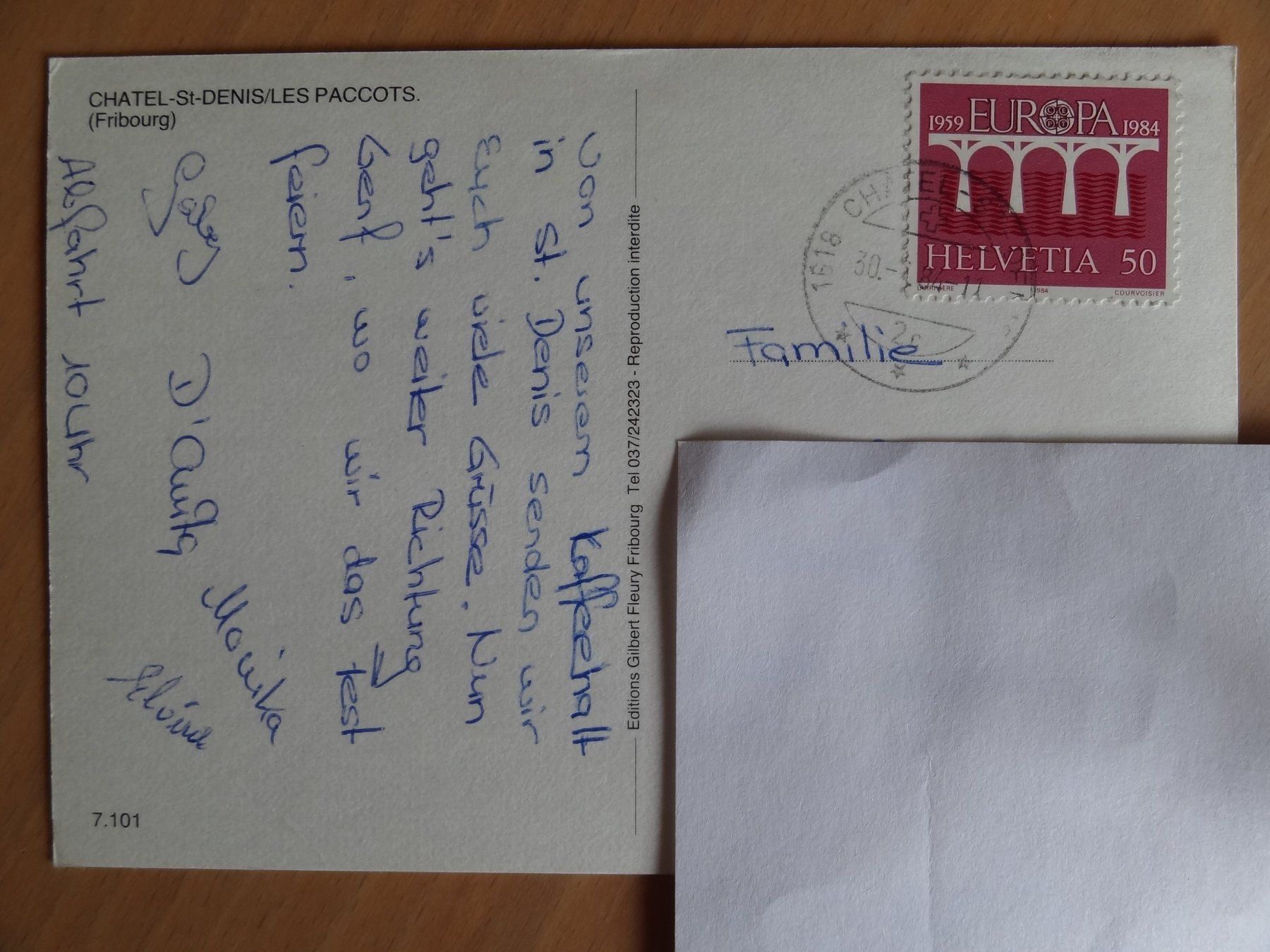 Cartoline postali: Chatel St Denis - les Paccots - 1984 – Usato da St Léonard venduto da Riglin 1