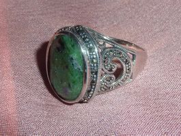bague avec pierre de jade et en argent 61 unisexe neuf