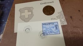 Goldvreneli mit Sonderbriefmarke Helvetia 500, Top Zustand!