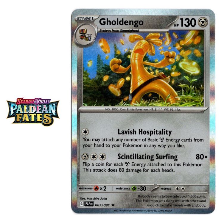 Pok??mon Gholdengo Holo Rare Card - Paldean Fates 067/091 Evolution Set