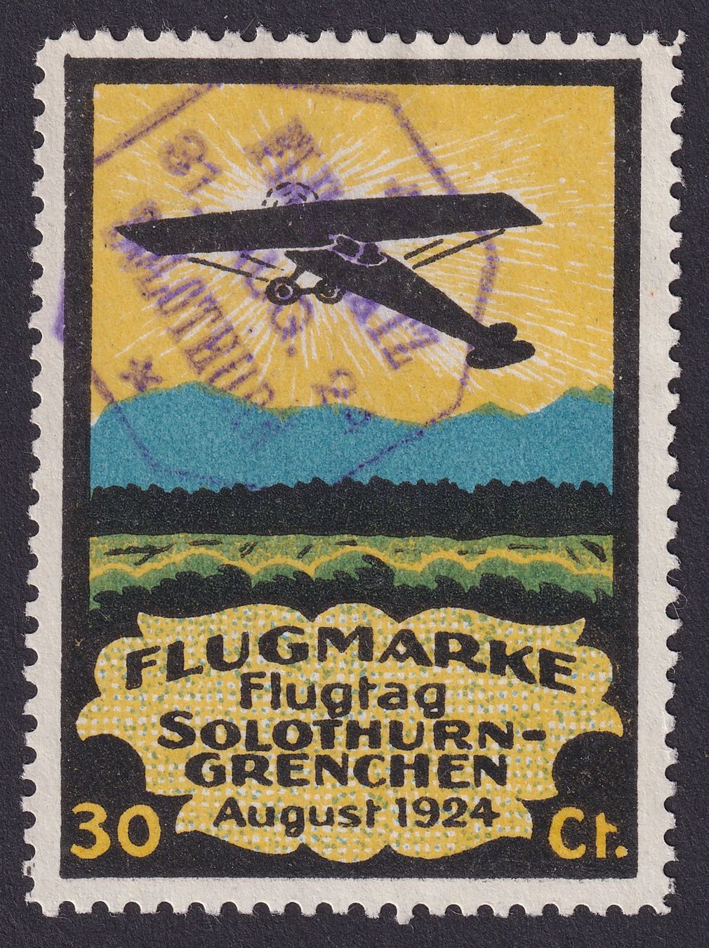 Tutti i francobolli: Flugspende Vignette 1924.5 Flugtag Solothurn gestempelt – Usato da Ebikon venduto da SilvioFreund