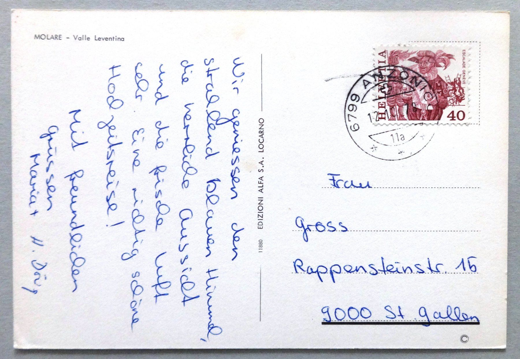 Cartoline postali: Molare - Valle Leventina – Usato da Fétigny venduto da Billy2miny 1