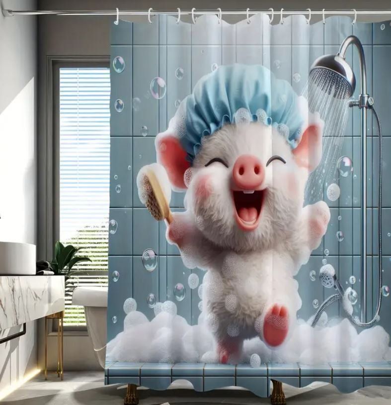 Vorhänge: Duschvorhang mit Säuli (200 x 180 cm) – Neu und originalverpackt aus Langenbruck von Gumsi 1