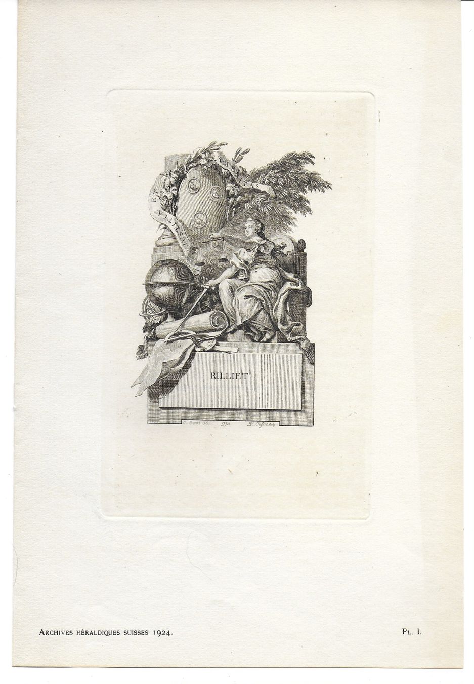 Incisioni: Ex-libris héraldique Rilliet, Heraldik, Wappen – Usato da Farvagny-le-Grand venduto da OlivierFurrer