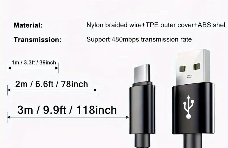 Ladegeräte: Câble USB-C 100cm Câble de Recharge ultra rapide 5A Noir/bla – Neu und originalverpackt aus Morges von DigiAC 4