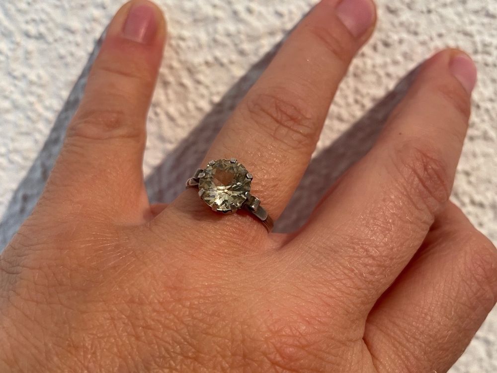 Bague Ancienne En Argent 800 Avec Pierre Verte – Intérieur 1,7 Cm, Occasion, Sertie, Sans Marque