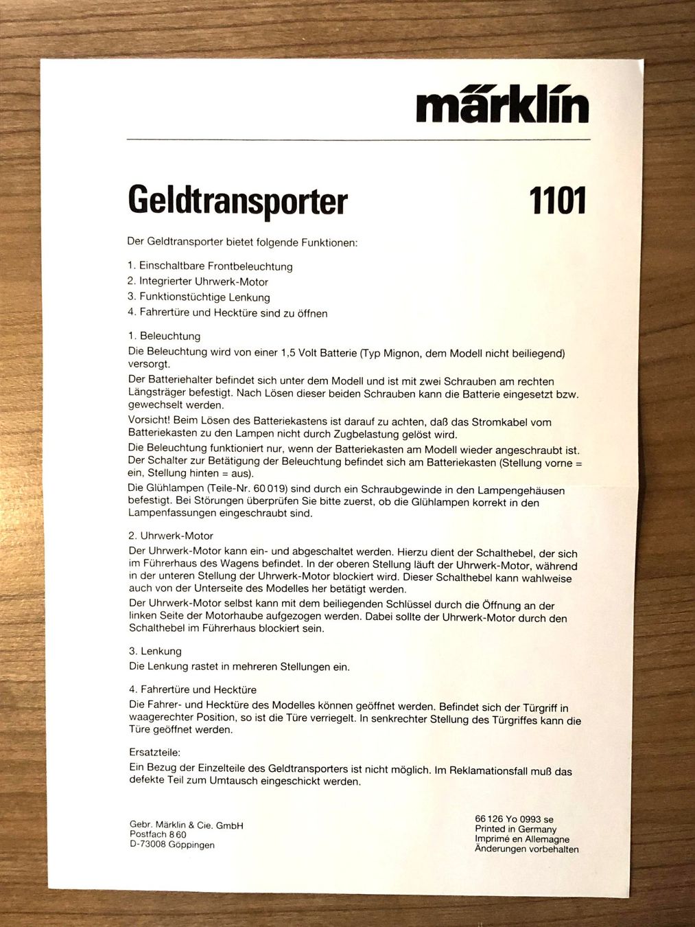 Modellini d'auto: Märklin 1101 Geldtransporter OVP – Nuovo (secondo la descrizione) da Burg AG venduto da Hubschrabi 3