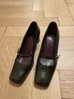 Vintage Damenschuh dunkelgrün Lack