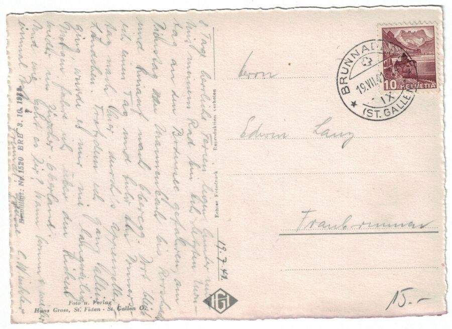 Ansichtskarten: Brunnadern, gelaufen 1941 – Gebraucht aus Frauenfeld von POML 1