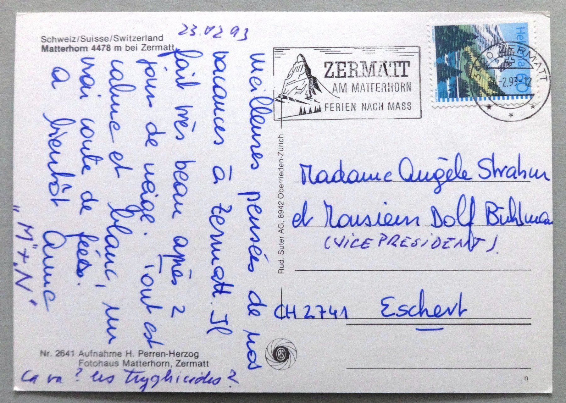 Cartoline postali: Matterhorn 4478 m bei Zermatt – Usato da Fétigny venduto da Billy2miny 1