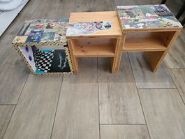 3 selbstgemachte Beistelltische aus Holz