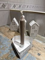 Kerzenhalter Herzform Metall weiss mit 3 Häusern Set