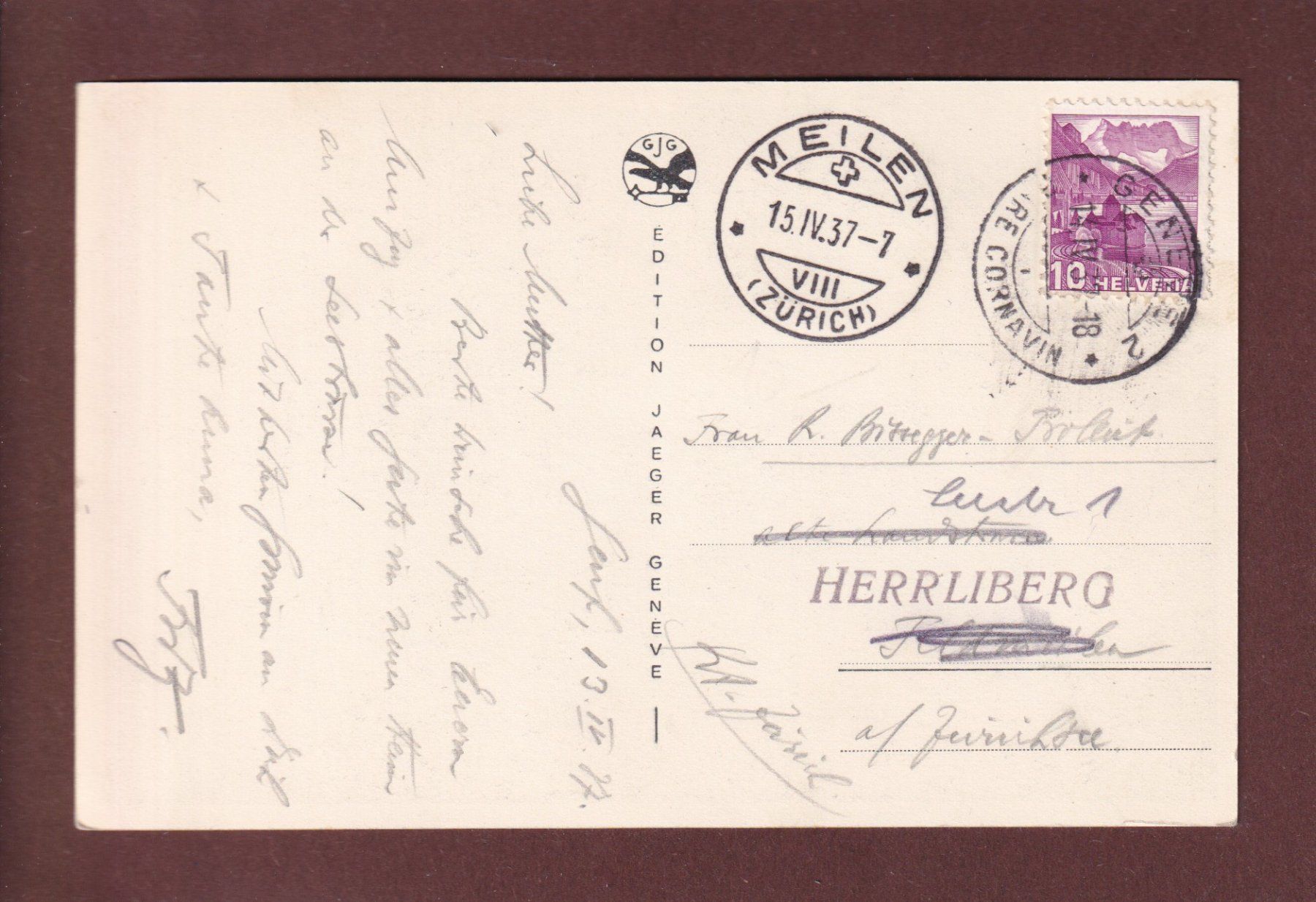 Cartoline postali: GENEVE - Rade - Bateau CGN - 1937 – Usato da Pully venduto da nicecards 1