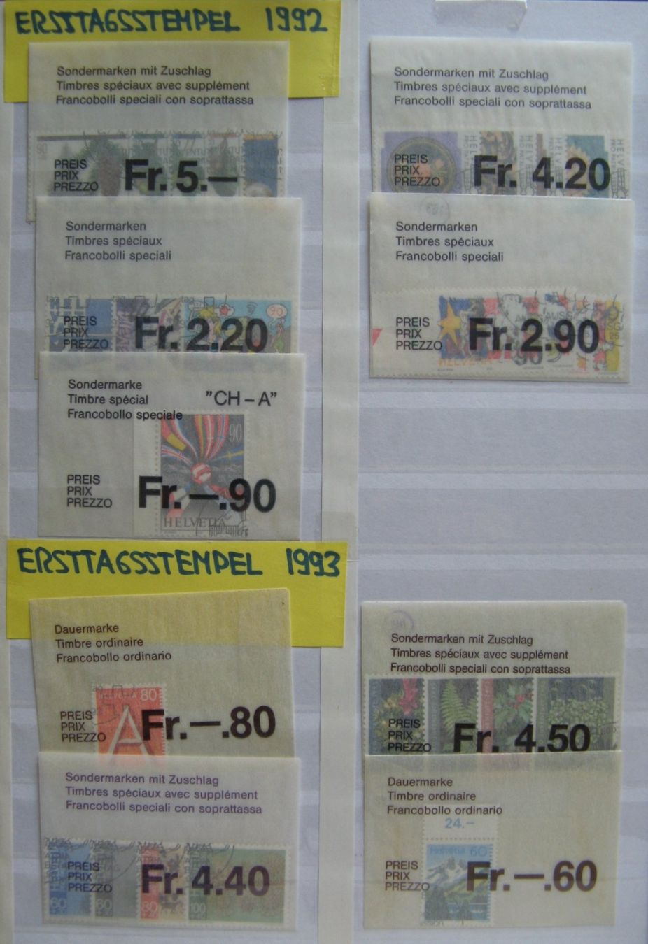 Tutti i francobolli: 1991 - 1995 Sätze mit Ersttagsstempel – Nuovo e nell'imballaggio originale da Frauenfeld venduto da Interessent1 1