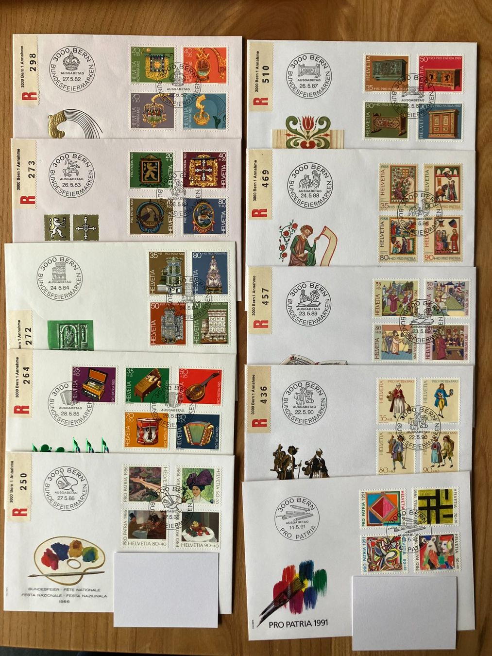 Tutti i francobolli: 10 Ersttagsbriefe Pro Patria 1982 - 1991 – Usato da frauenfeld venduto da pieve02