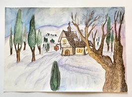 💚 Vintage Original Aquarell Zeichnung 💚 SANDRINE BUTTIN