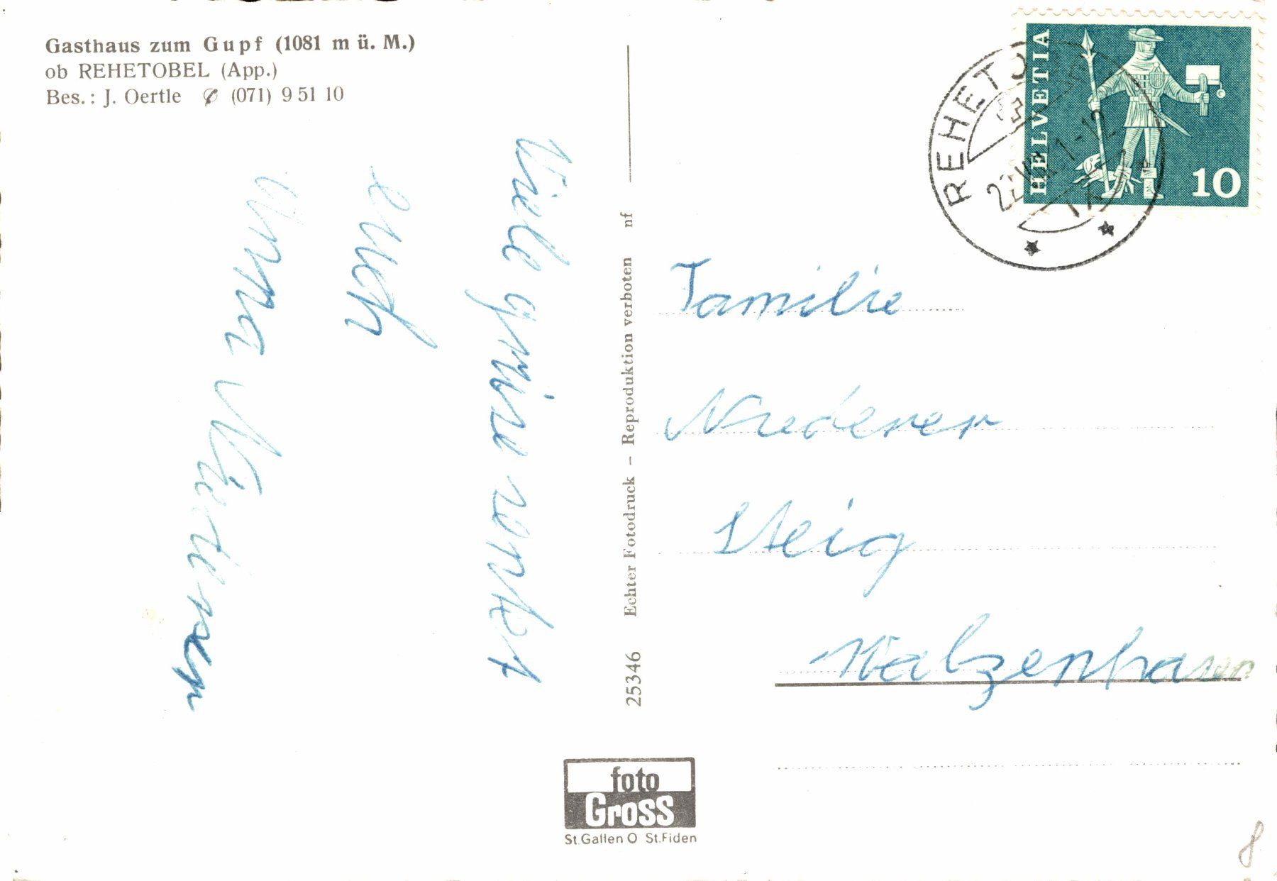 Ansichtskarten: Blick v. Gupf ob Rehetobel (App.) zum Bodensee – Gebraucht aus Bronschhofen von Astore 1