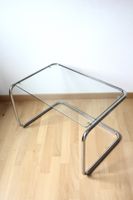 Vintage Glas Beistelltisch – Chrom Stahlrohr – Bauhaus 70er