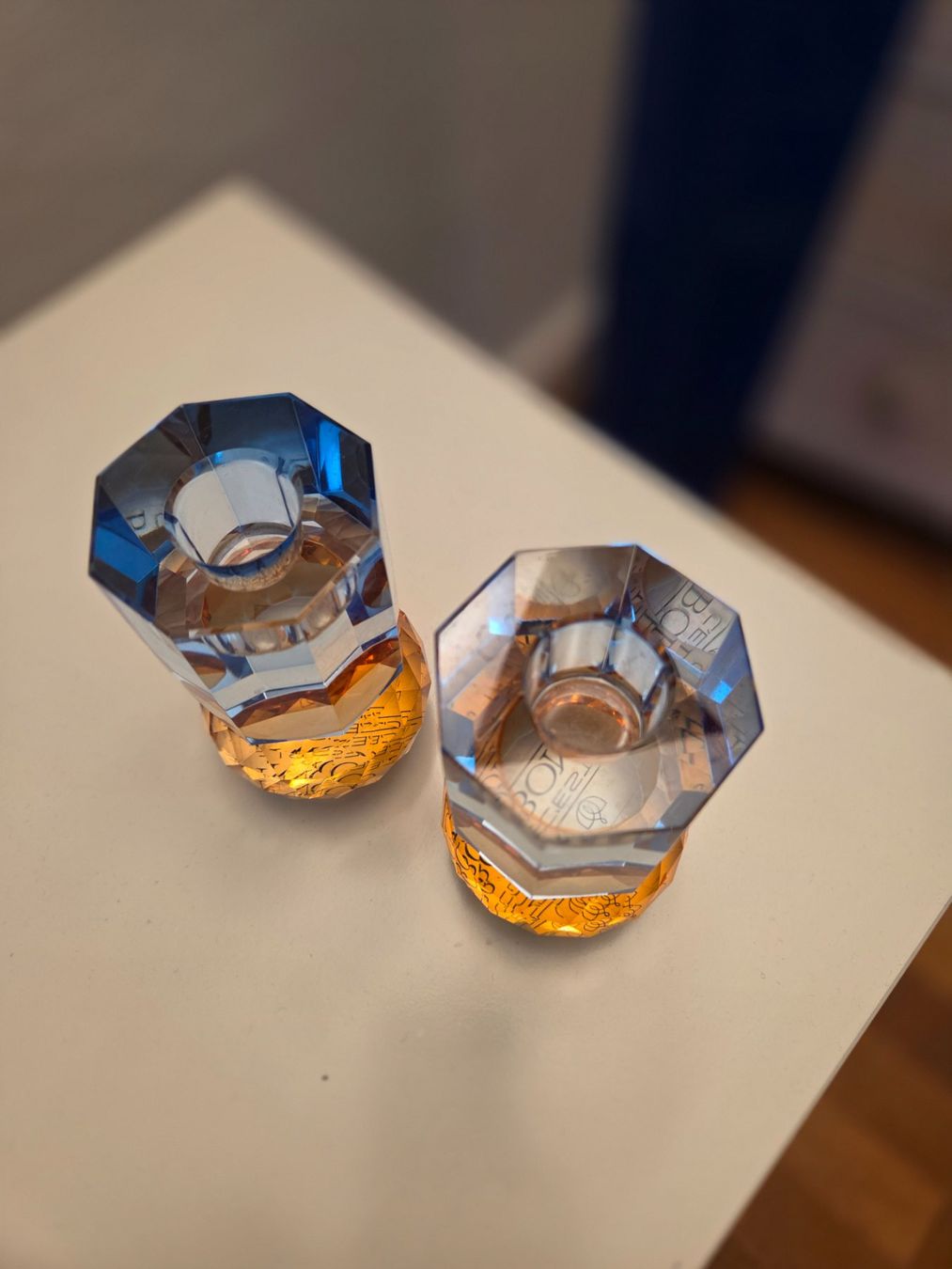 Kerzenständer: 2er Set Kristall-Kerzenständer, blau-orange – Neu (gemäss Beschreibung) aus Zürich von Pinga05 2
