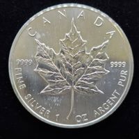 1 Unze Silber Kanada Maple Leaf 5$, 999/1000 Silber, 1989
