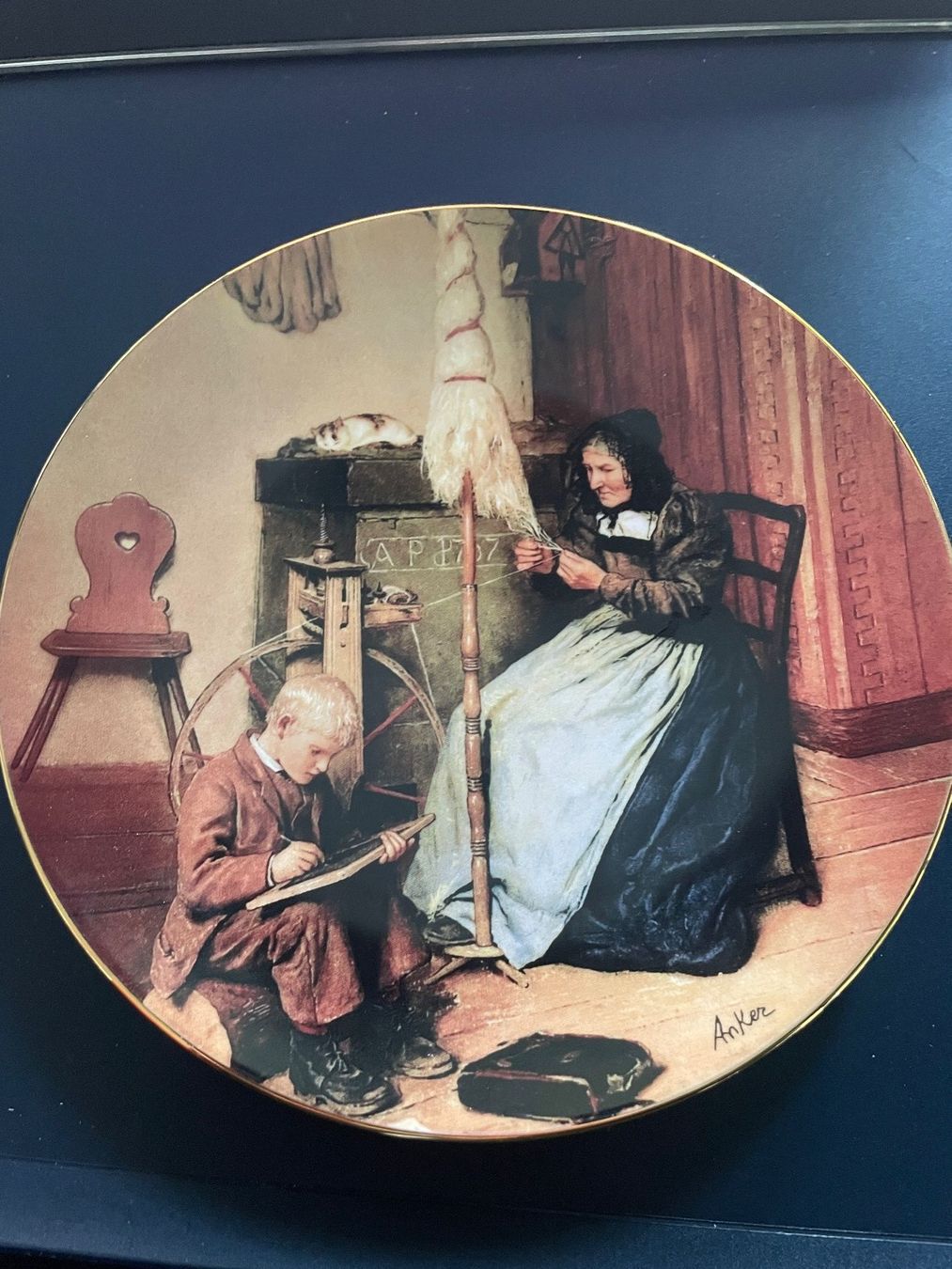 Piatti: Albert Anker Teller Grossmutter mit Enkel am Spinnrad 1836 A – Nuovo (secondo la descrizione) da Volketswil venduto da rubin74