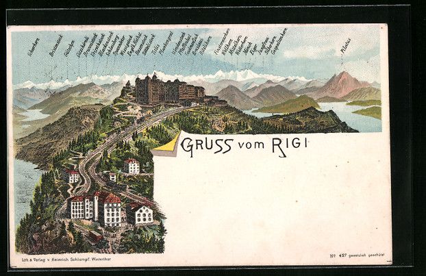 Cartoline postali: Rigi, Hotel und Bergpanorama mit Eiger,  – Usato da Berlin venduto da bartko-reher