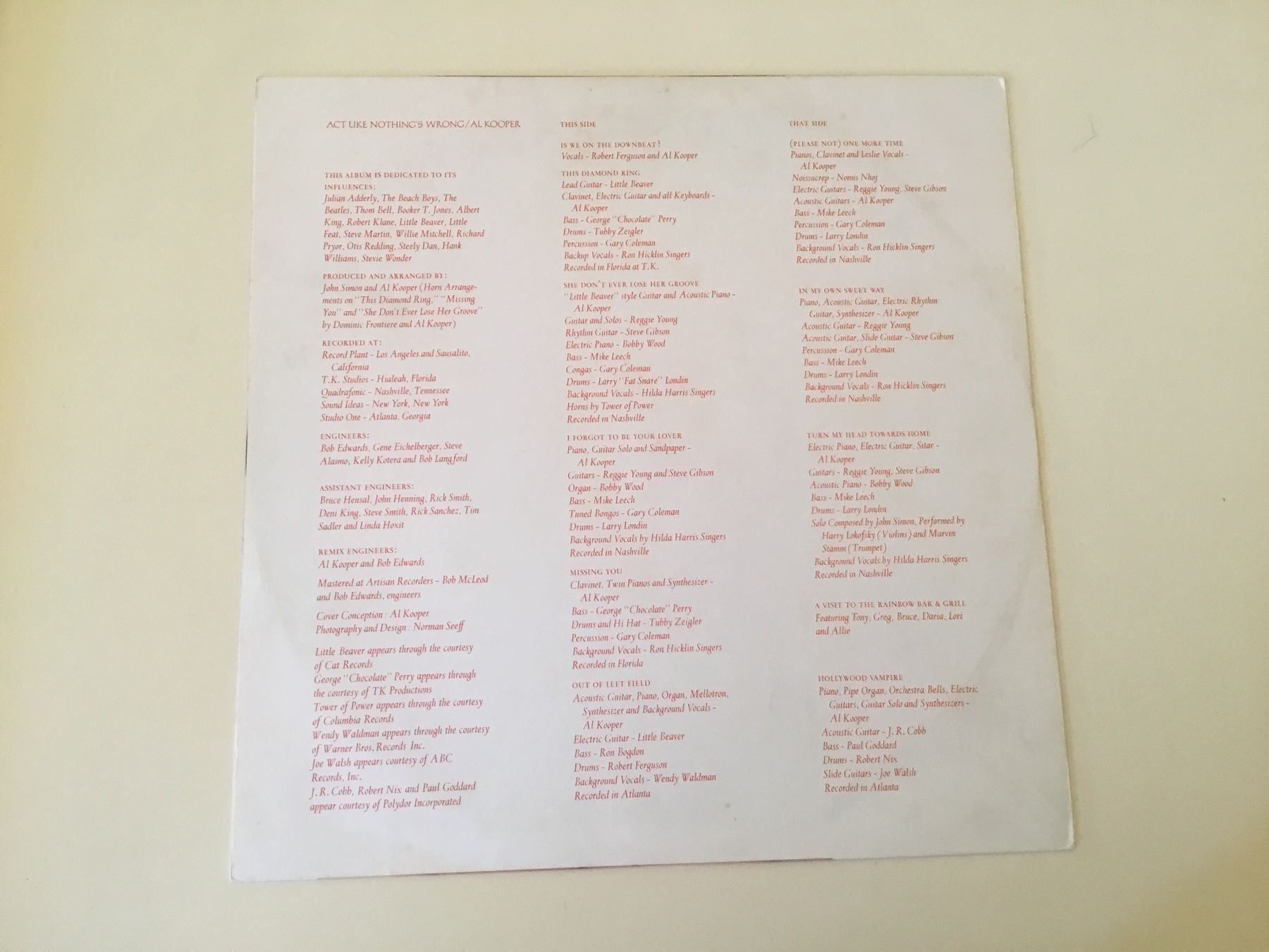 Dischi in vinile: Al Kooper / Act like nothingˋs wrong – Usato da Kreuzlingen venduto da Schuggerman 3