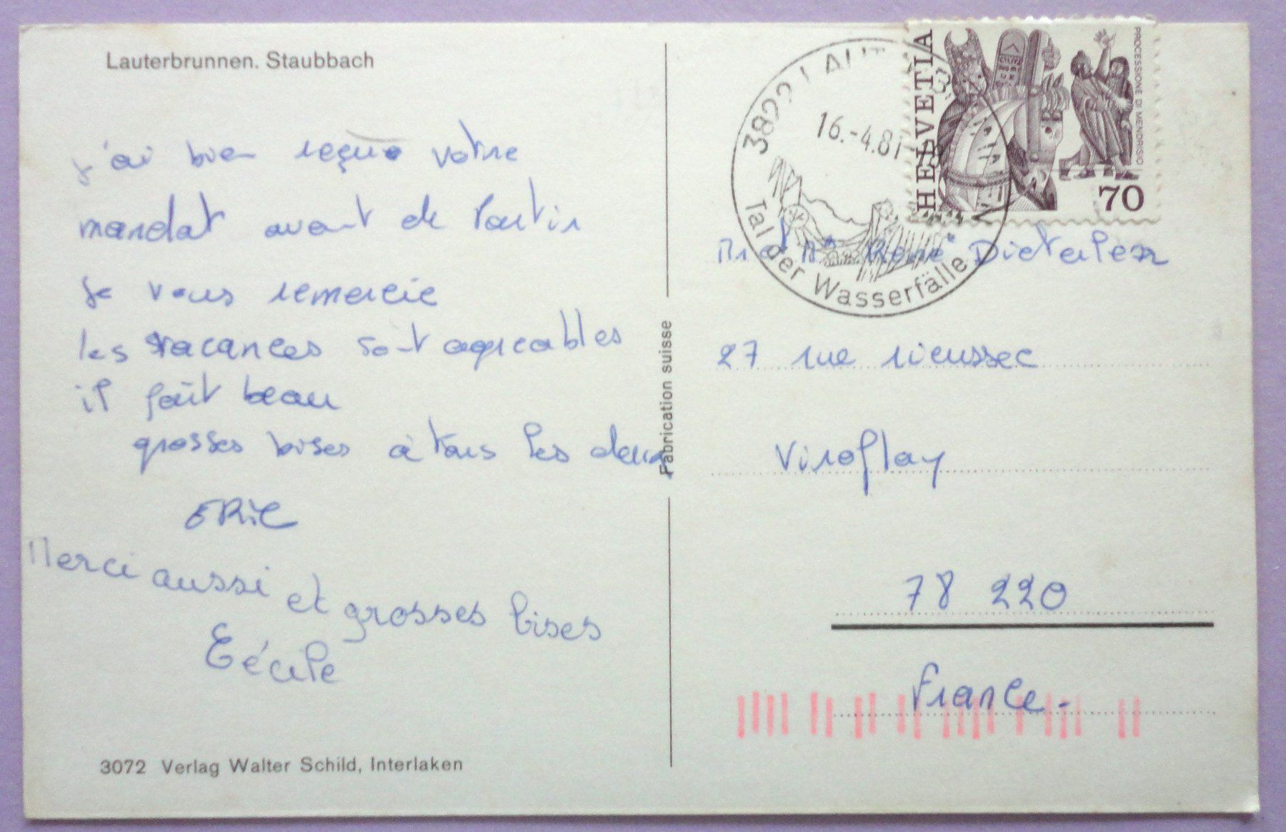 Cartes postales: Lauterbrunnen, Staubbach – D'occasion à Fétigny par Billy2miny 1