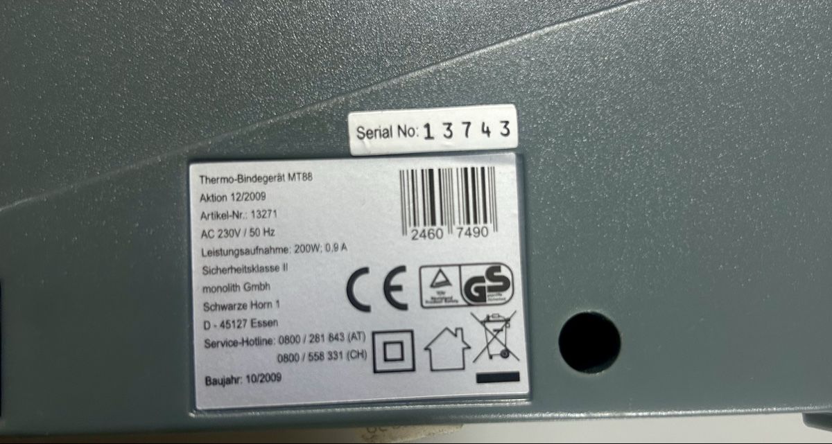 Macchine rilegatrici: [GUT & GÜNSTIG]: Thermo Bindegerät MT88 – Usato da Arni AG venduto da CreaFlex 1