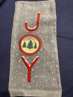 Festive Christmas Kitchen Towel Embroidered JOY Trees Design