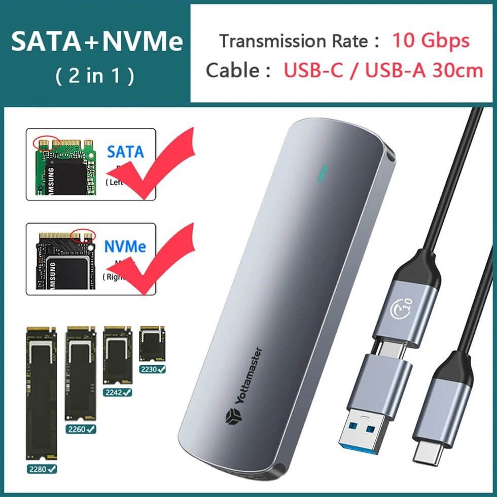 Dischi rigidi: NVMe SSD-Gehäuse M 2 SATA Externes Gehäuse – Nuovo e nell'imballaggio originale da Unterägeri venduto da RmOnline 8