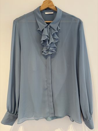 iBlues by Max Mara – Bluse hellblau Gr. S, Top, Rüschenregen