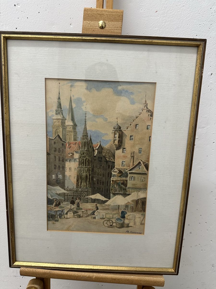 Gemälde: Cezanne Gemälde Aquarell Marktansicht – Gebraucht aus Ebikon von Gaenggeliwaar