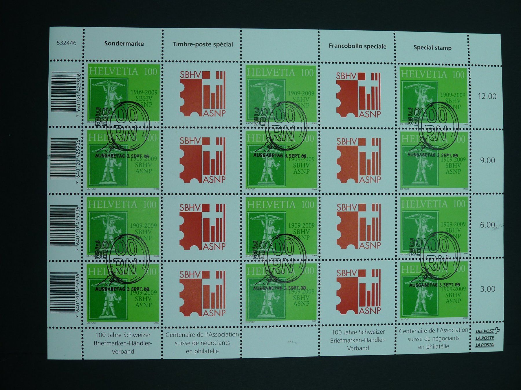 Tutti i francobolli: 2009 Nr. OS1327 Kleinbogen mit ET- Stempel – Usato da Dagmersellen venduto da wyss1982